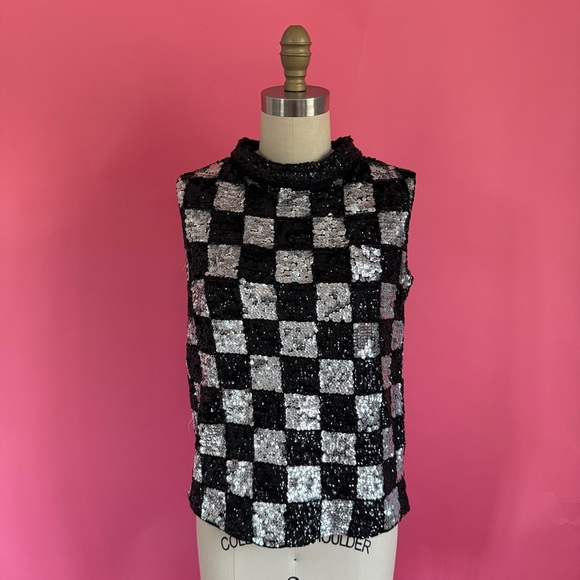 Vintage 50s/60s Rare Hong Kong Wool Hand Sequin Checkered Turtle Sweater Knit - Picture 1 of 15